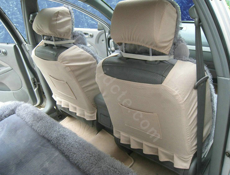 Universal Synthetic Sheepskin Car Seat Cover Sheep Wool Auto Cushion 6pcs Sets - Grey