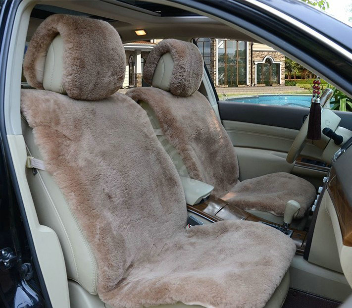 Universal Synthetic Sheepskin Car Seat Cover Sheep Wool Auto Velvet Cushion 6pcs Sets - Bean Paste