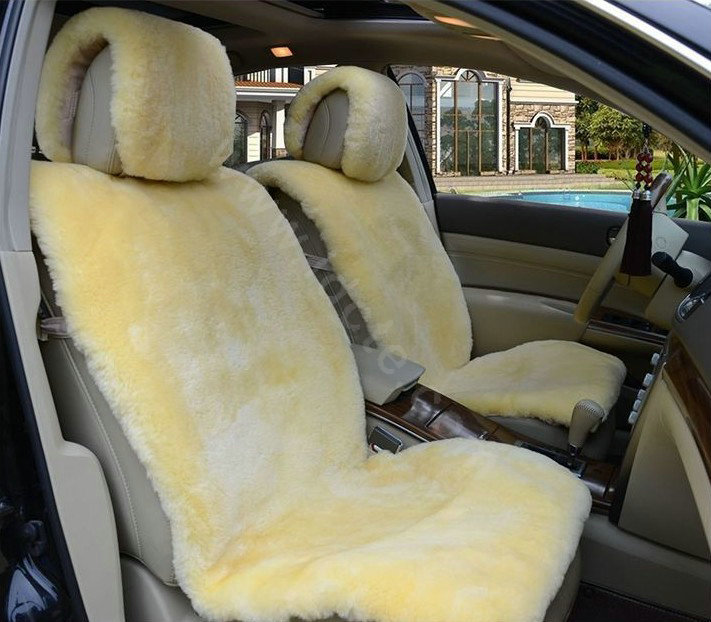 Universal Synthetic Sheepskin Car Seat Cover Sheep Wool Auto Velvet Cushion 6pcs Sets - Beige