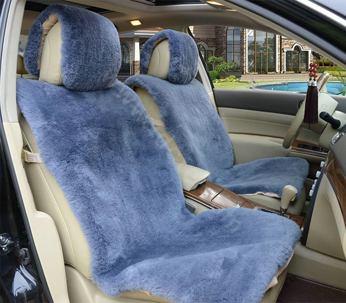 Universal Synthetic Sheepskin Car Seat Cover Sheep Wool Auto Velvet Cushion 6pcs Sets - Blue