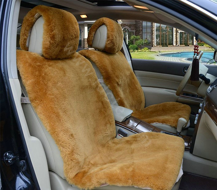 Universal Synthetic Sheepskin Car Seat Cover Sheep Wool Auto Velvet Cushion 6pcs Sets - Brown