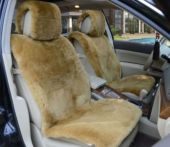 Universal Synthetic Sheepskin Car Seat Cover Sheep Wool Auto Velvet Cushion 6pcs Sets - Khaki