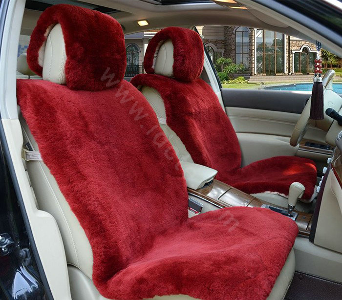 Universal Synthetic Sheepskin Car Seat Cover Sheep Wool Auto Velvet Cushion 6pcs Sets - Red
