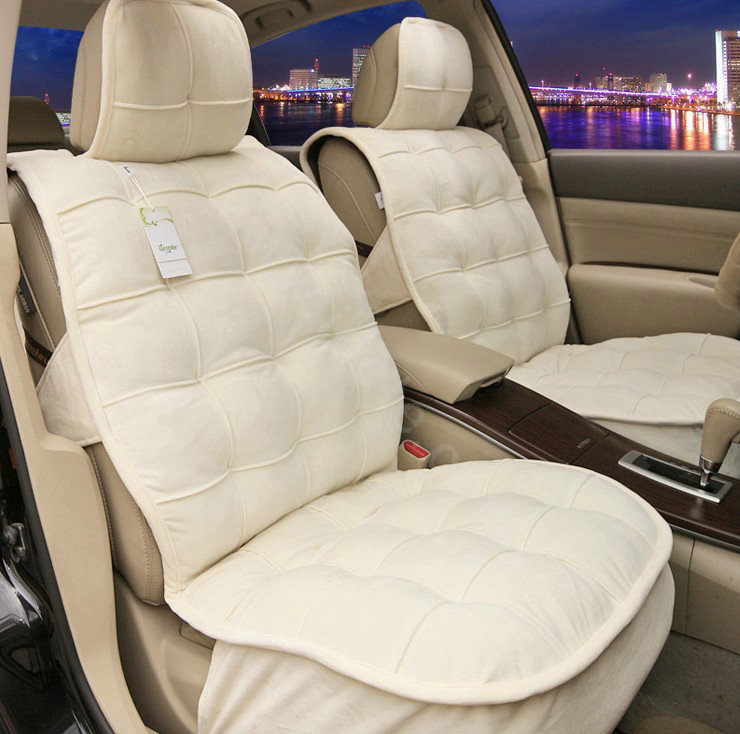 Universal Winter Velvet Plush Car Seat Cover Auto Cushion 4pcs Sets - Beige
