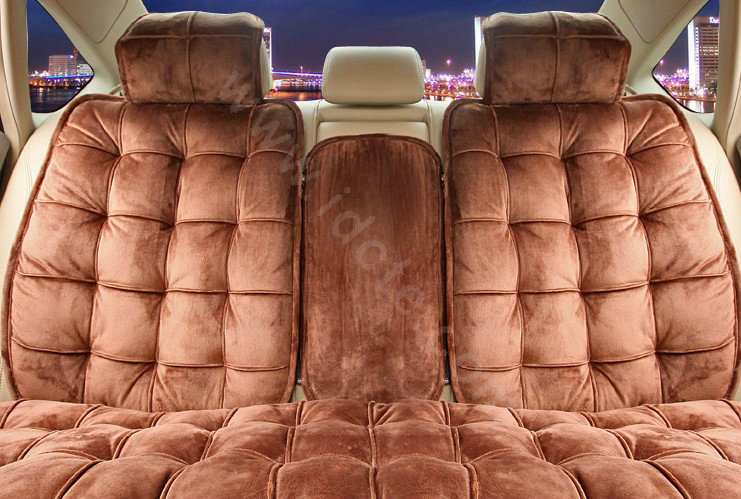 Universal Winter Velvet Plush Car Seat Cover Auto Cushion 4pcs Sets - Coffee