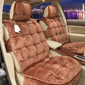 Universal Winter Velvet Plush Car Seat Cover Auto Cushion 4pcs Sets - Coffee