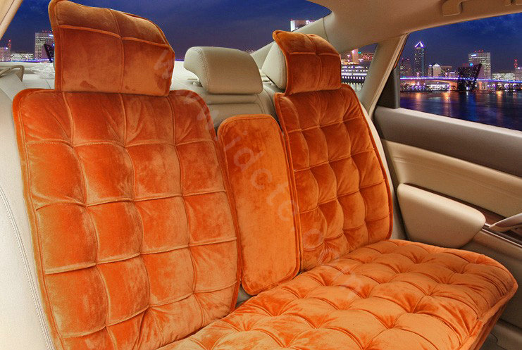 Universal Winter Velvet Plush Car Seat Cover Auto Cushion 4pcs Sets - Orange