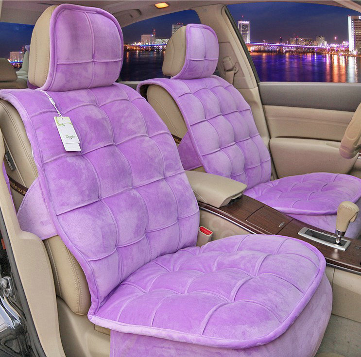 Universal Winter Velvet Plush Car Seat Cover Auto Cushion 4pcs Sets - Purple
