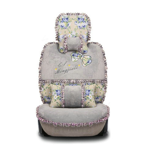 Bowknot Hawaiian floral print Universal Automobile Car Seat Cover Cushion Plush 7pcs - Gray