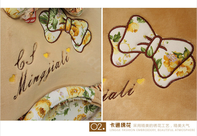 Bowknot Lace floral print Universal Automobile Car Seat Cover Cushion Plush 7pcs - Beige