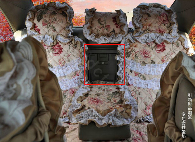 Luxury Universal Cotton Flower Print lace Car Seat Cover Auto Cushion 7pcs Sets - Beige