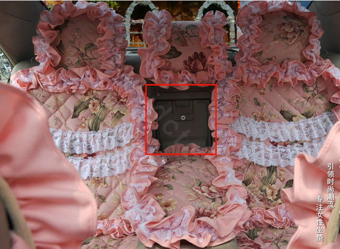 Luxury Universal Cotton Flower Print lace Car Seat Cover Auto Cushion 7pcs Sets - Pink