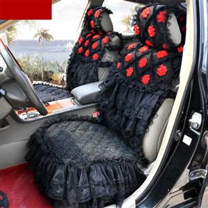 Luxury Universal Cotton lace Flower Car Seat Cover Auto Cushion 7pcs Sets - Black