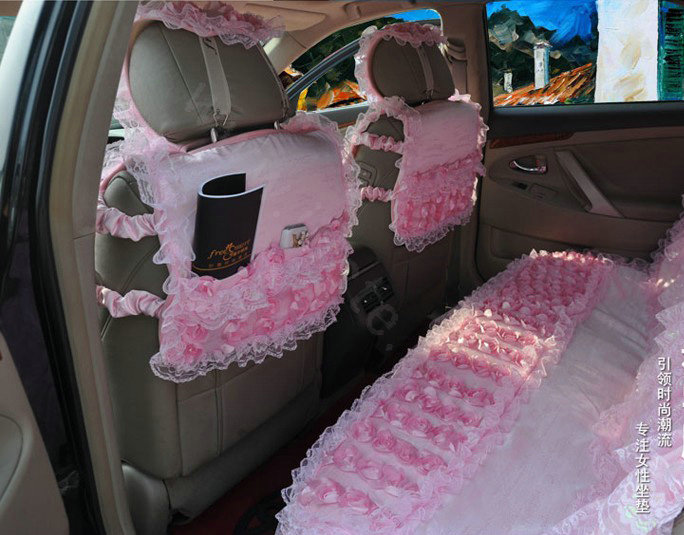 Luxury Universal Cotton lace Flower Car Seat Cover Auto Cushion 7pcs Sets - Pink