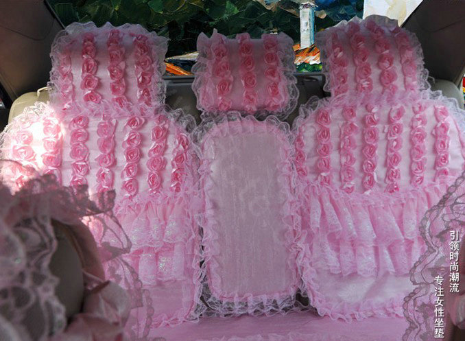 Luxury Universal Cotton lace Flower Car Seat Cover Auto Cushion 7pcs Sets - Pink