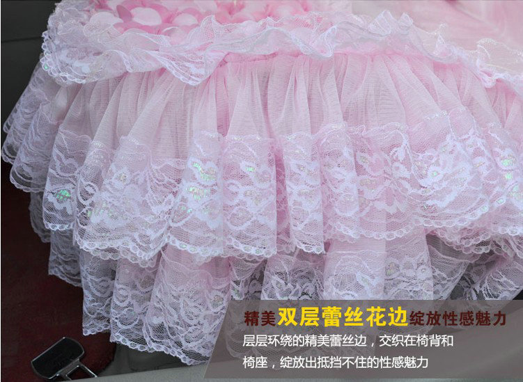 Luxury Universal Cotton lace Flower Car Seat Cover Auto Cushion 7pcs Sets - Pink