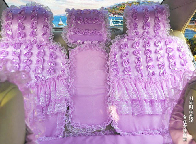 Luxury Universal Cotton lace Flower Car Seat Cover Auto Cushion 7pcs Sets - Purple