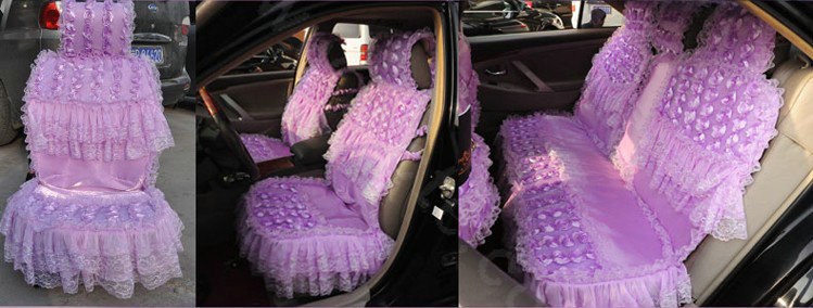 Luxury Universal Cotton lace Flower Car Seat Cover Auto Cushion 7pcs Sets - Purple