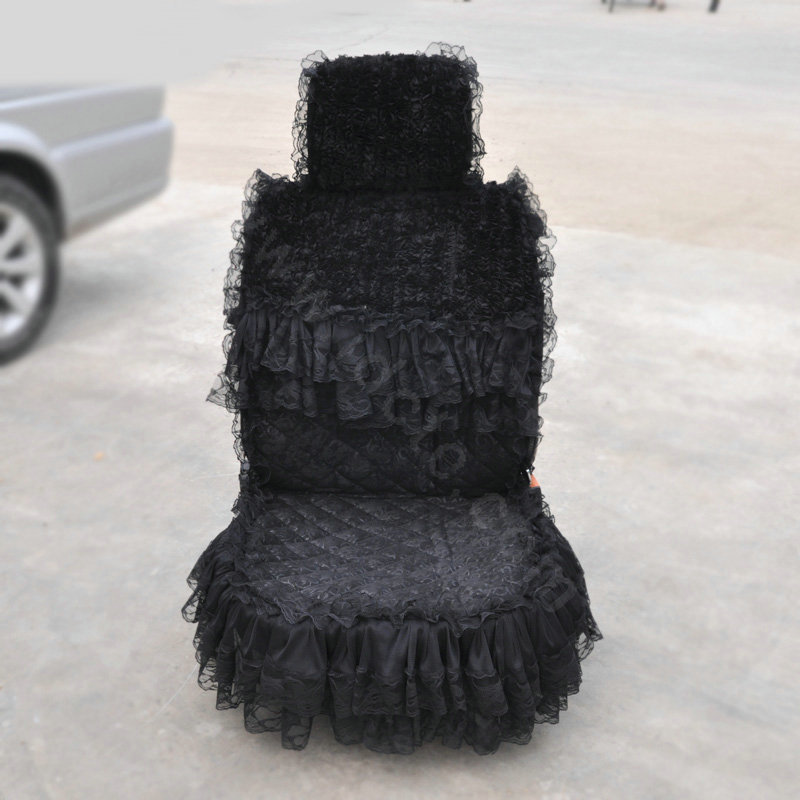 Luxury Universal PP Cotton lace Flower Car Seat Cover Auto Cushion 7pcs Sets - Black