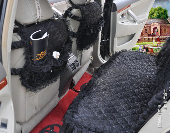 Luxury Universal PP Cotton lace Flower Car Seat Cover Auto Cushion 7pcs Sets - Black