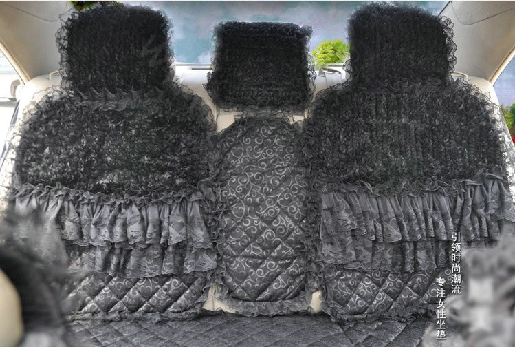Luxury Universal PP Cotton lace Flower Car Seat Cover Auto Cushion 7pcs Sets - Black