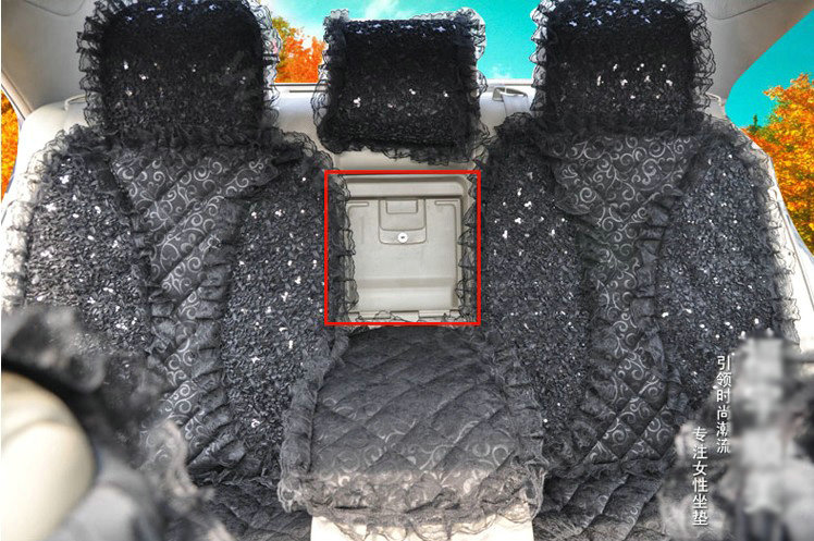 Luxury Universal lace Flower Car Seat Cover PP Cotton Auto Cushion 7pcs Sets - Black