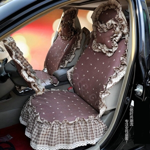 Universal Cotton Apple flower Print lace Auto Car Seat Cover 19pcs Sets - Coffee