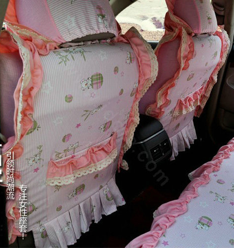 Universal Cotton Cute flower Print lace Auto Car Seat Cover 19pcs Sets - Pink