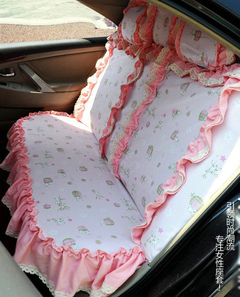 Universal Cotton Cute flower Print lace Auto Car Seat Cover 19pcs Sets - Pink