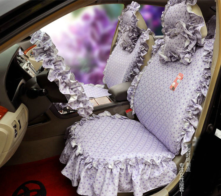 Universal Cotton Elegant flower Print Folds Auto Car Seat Cover 19pcs Sets - Purple