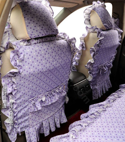Universal Cotton Elegant flower Print Folds Auto Car Seat Cover 19pcs Sets - Purple