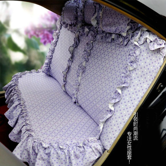 Universal Cotton Elegant flower Print Folds Auto Car Seat Cover 19pcs Sets - Purple