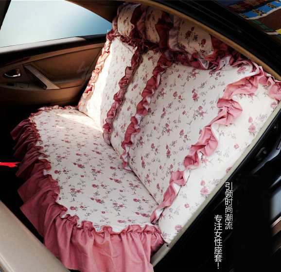 Universal Cotton Elegant flower Print Folds Auto Car Seat Cover 19pcs Sets - Red