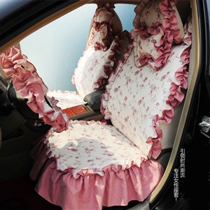 Universal Cotton Elegant flower Print Folds Auto Car Seat Cover 19pcs Sets - Red