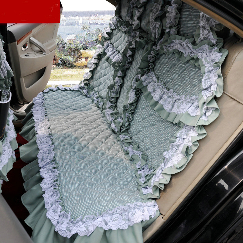 Universal Cotton Floral Print lace Car Seat Cover Auto Cushion 7pcs Sets - Green