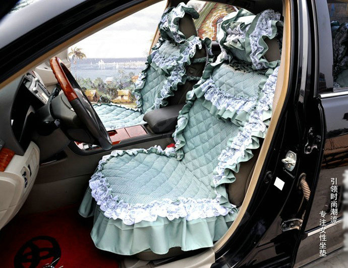 Universal Cotton Floral Print lace Car Seat Cover Auto Cushion 7pcs Sets - Green