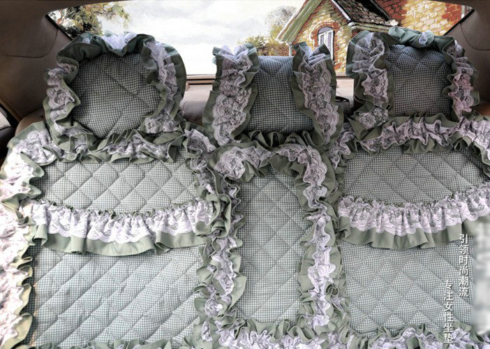 Universal Cotton Floral Print lace Car Seat Cover Auto Cushion 7pcs Sets - Green