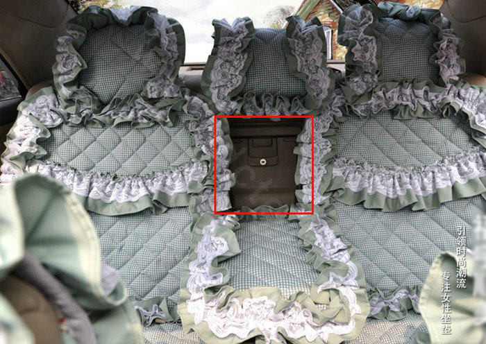 Universal Cotton Floral Print lace Car Seat Cover Auto Cushion 7pcs Sets - Green