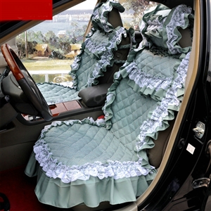 Universal Cotton Floral Print lace Car Seat Cover Auto Cushion 7pcs Sets - Green