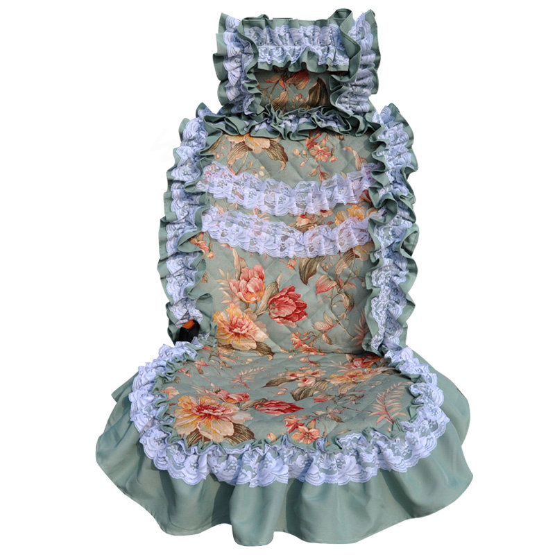 Universal Cotton Hawaiian Floral Print lace Car Seat Cover Auto Cushion 7pcs Sets - Blue