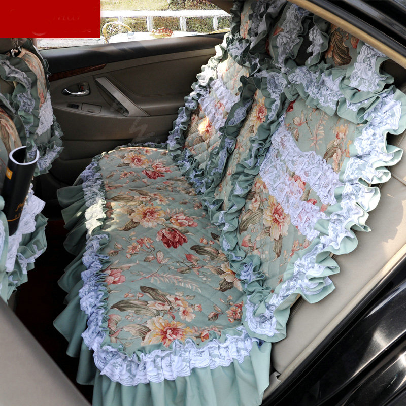 Universal Cotton Hawaiian Floral Print lace Car Seat Cover Auto Cushion 7pcs Sets - Blue