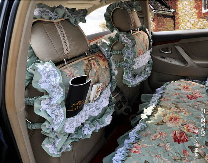 Universal Cotton Hawaiian Floral Print lace Car Seat Cover Auto Cushion 7pcs Sets - Blue