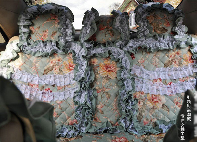 Universal Cotton Hawaiian Floral Print lace Car Seat Cover Auto Cushion 7pcs Sets - Blue