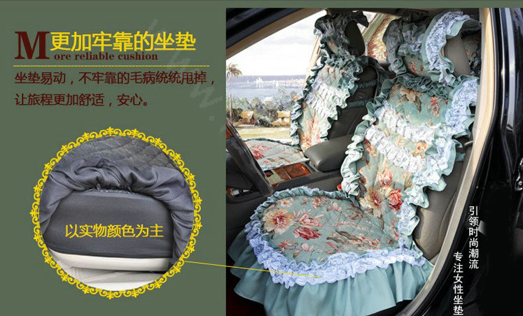 Universal Cotton Hawaiian Floral Print lace Car Seat Cover Auto Cushion 7pcs Sets - Blue