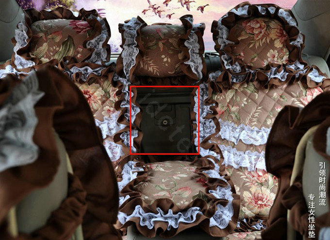 Universal Cotton Hawaiian Floral Print lace Car Seat Cover Auto Cushion 7pcs Sets - Coffee