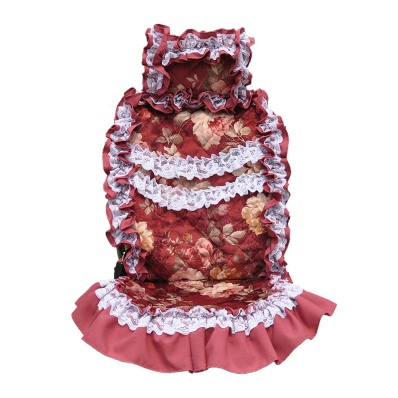 Universal Cotton Hawaiian Floral Print lace Car Seat Cover Auto Cushion 7pcs Sets - Red