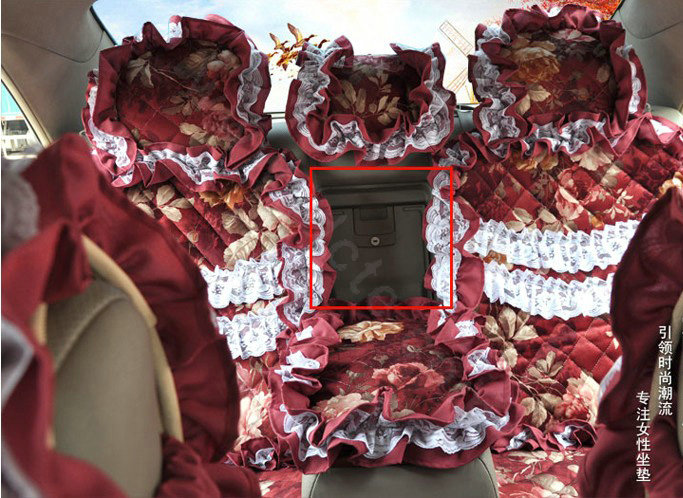 Universal Cotton Hawaiian Floral Print lace Car Seat Cover Auto Cushion 7pcs Sets - Red