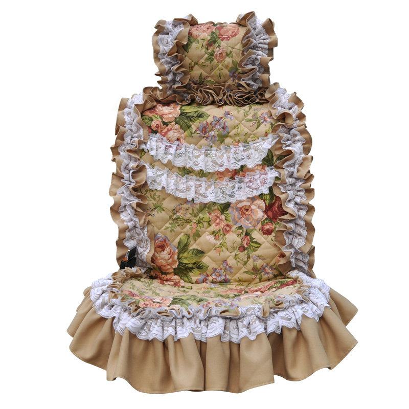 Universal Cotton Hawaiian Flower Print lace Car Seat Cover Auto Cushion 7pcs Sets - Yellow