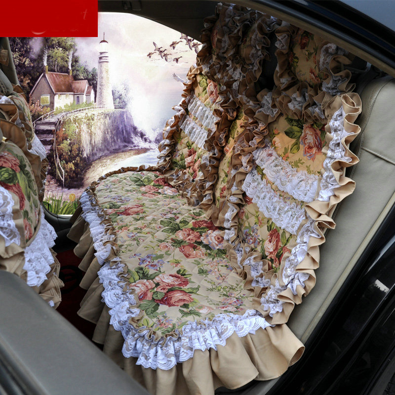 Universal Cotton Hawaiian Flower Print lace Car Seat Cover Auto Cushion 7pcs Sets - Yellow