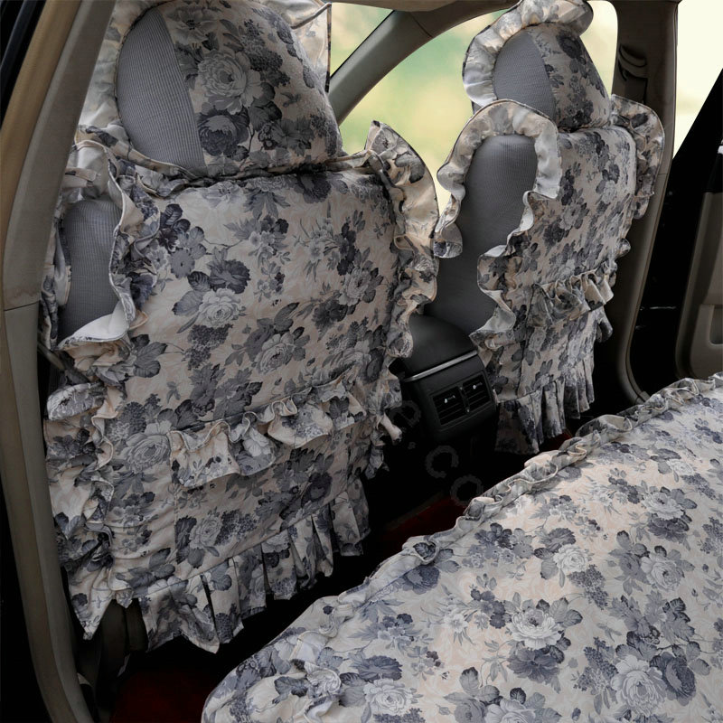 Universal Cotton Hawaiian Print flower Folds Auto Car Seat Cover 19pcs Sets - Grey